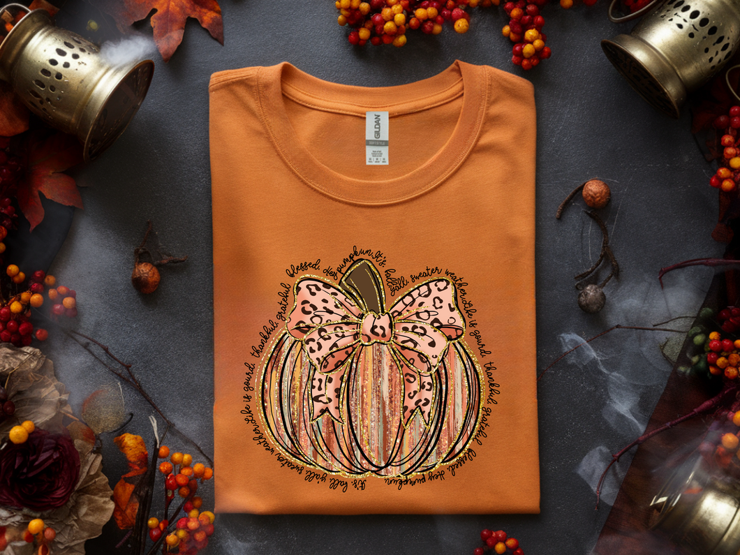 Thankful Leopard Bow Pumpkin Tee